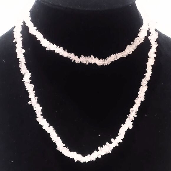 Natural Pink Rose Quartz Chip Beaded Necklace 34 Inches - Picture 2 of 7